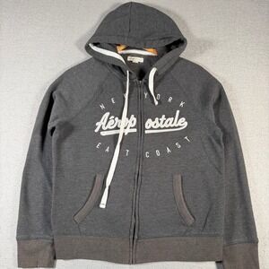 Aeropostale Womens Gray Full Zip Hoodie East Coast Graphic Sweatshirt Size L‎
